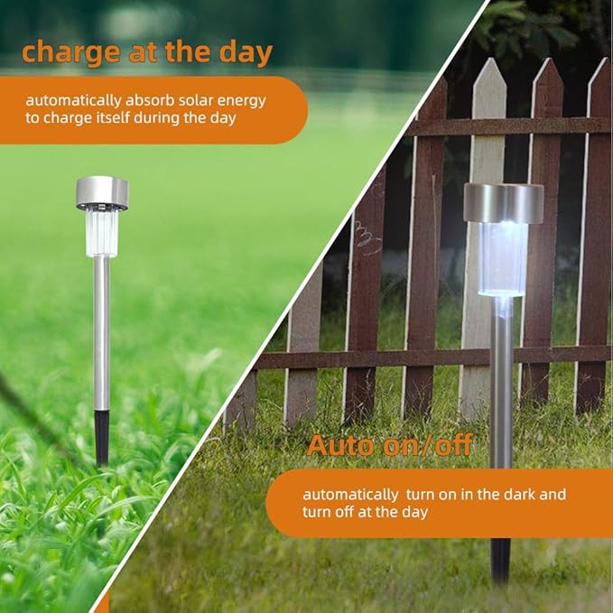 Stainless Steel Outdoor Solar Lights - Waterproof, LED Lawn Lamps Lighting Solar Powered Outdoor Lights Solar Garden Lights for Pathway Patio Yard (24pcs-Warm White)