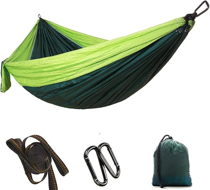 Portable Camping Travel Single Hammock, Hanging Bed with Tree Strap, Lightweight Nylon Hammock for Outdoor Backpacking, Includes 2 Straps and Metal Buckles for Quick (Matching Tree with Fruit Green