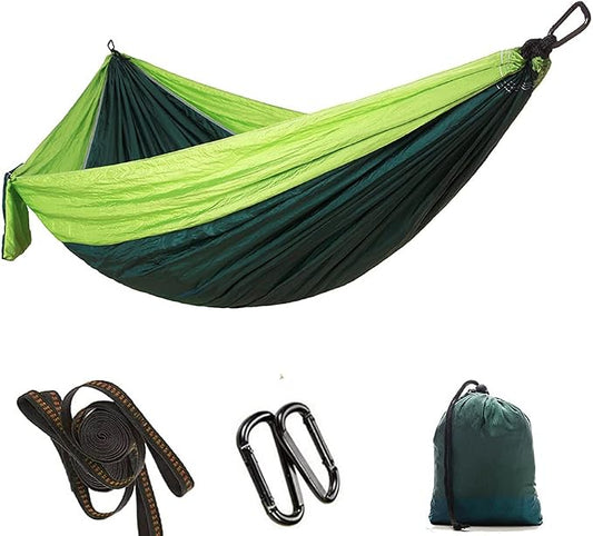 Portable Camping Travel Single Hammock, Lightweight Hanging Bed with Tree Straps and Metal Buckles, 300kg Capacity Nylon Hammock for Outdoor Hiking Backpacking (Matching Tree with Fruit Green and