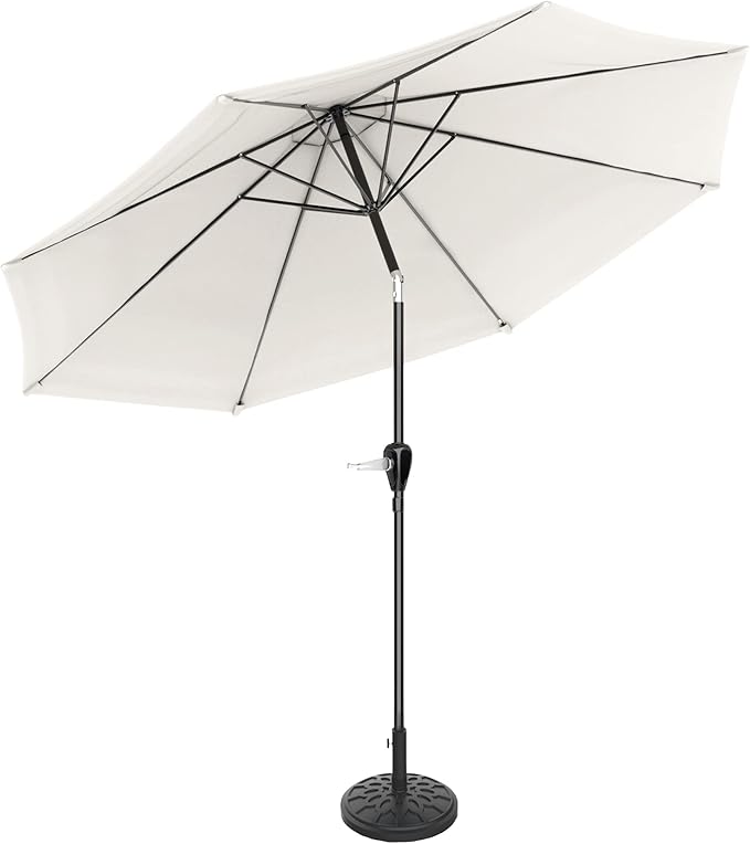 Pure Garden Patio Umbrella with Auto Tilt - 10ft Easy Crank Sun Shade with 19lb Weighted Base for Deck, Outdoor Furniture, or Pool (Tan)