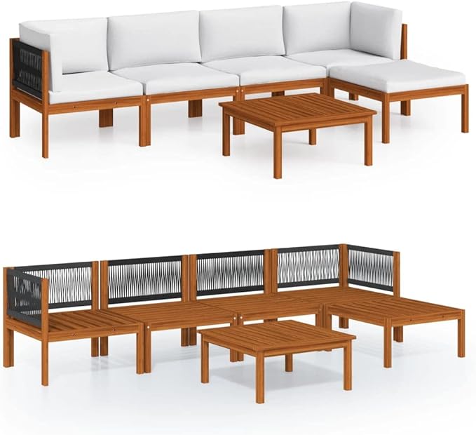 Patio Lounge Set with Cushions,Outdoor Patio Furniture,Outdoor Chat Conversation Set,for Patio,Backyard,Garden,Outdoor,6 Piece Cream Solid Acacia Wood