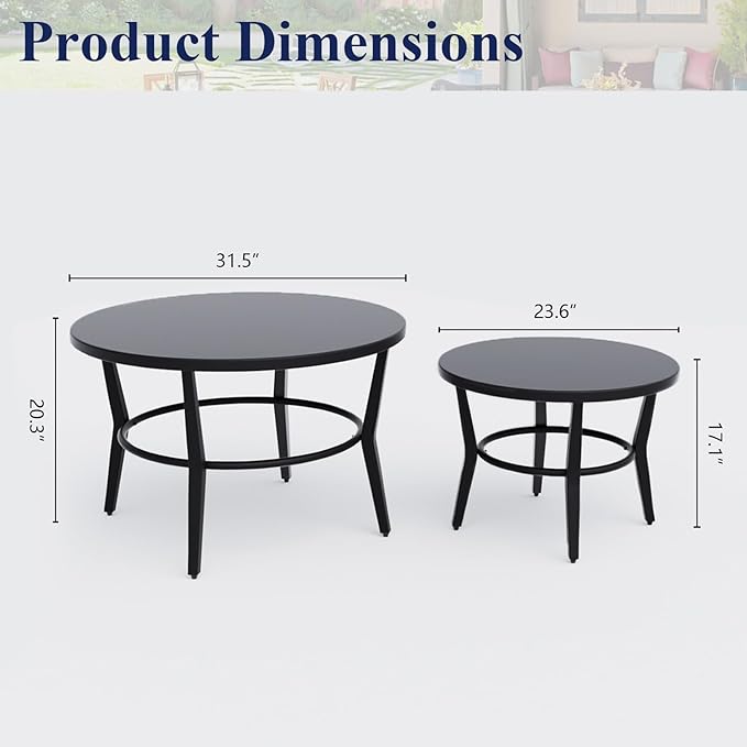 Kurapika Aluminum Patio Furniture Set 5-Seat Modern Metal Outdoor Conversation Sets w/5.1 Inch Cushion Patio Sectional Sofa with 2 Round Coffee Tables, Sand