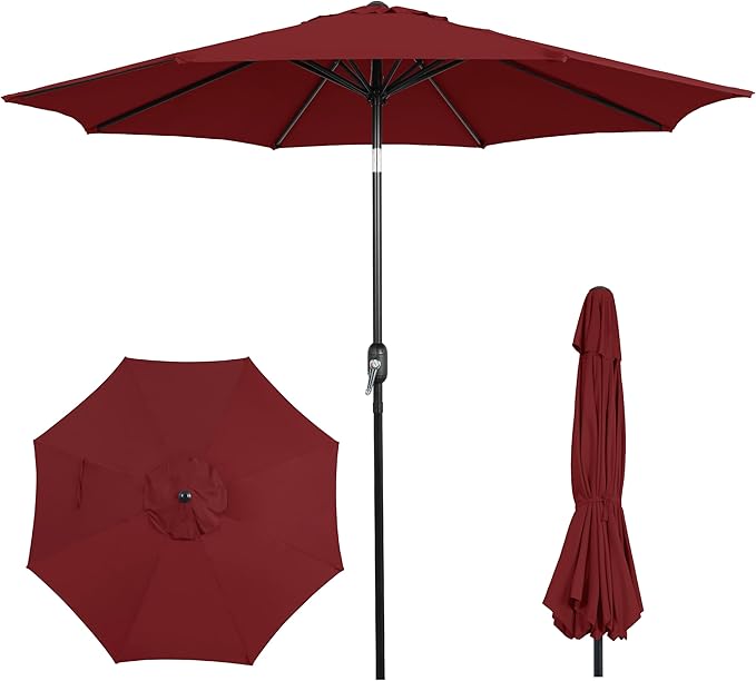9FT Outdoor Patio Umbrella with Push Button Tilt and Crank, Market Umbrella, 8 Heavy-Duty Ribs, Outdoor Table Umbrella for Garden, Deck, Poolside & Backyard