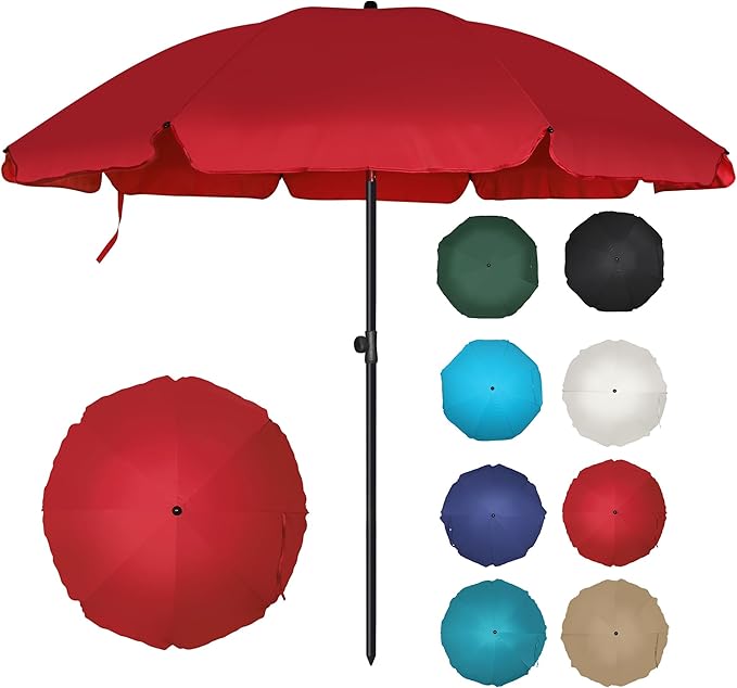 Blissun 6.5ft Patio Umbrella with Push Button Tilt & Height Adjustable, UV50+ Sun Protection with Sturdy Fiberglass Ribs & Iron Pole, Market Umbrella for Outdoor Table Garden Backyard Beach