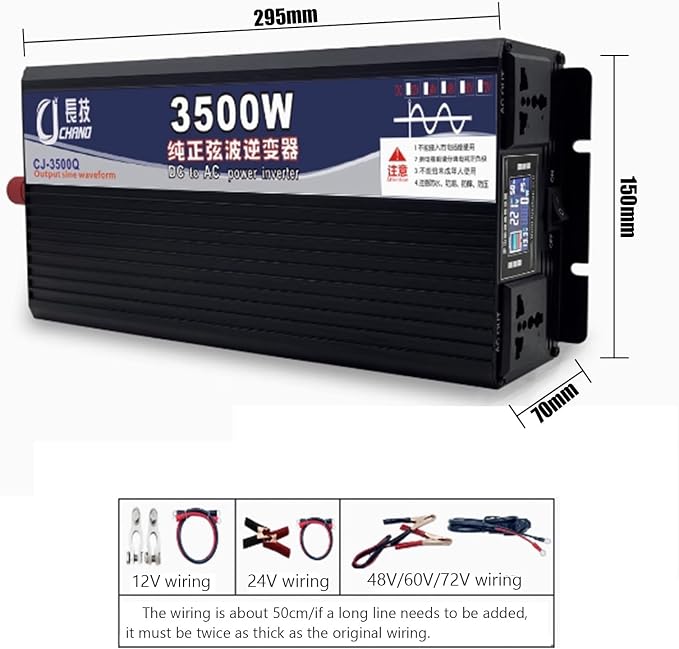 Pure Sine Wave Inverter 3500W/5000W/6000W/8000W/10000W/12000W Solar Power Inverter 12V 24V 48V 60V 72V DC to 110V 120V/220V 230V 240V AC Car Voltage Converter Transformer for Home RV(3500W,12Vto220V)
