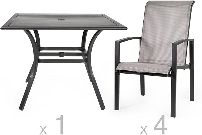 Barton 5-Piece Outdoor Dining Set Square Patio 1 Table Mesh Dining 4 Chairs Yard Patio Furniture Garden