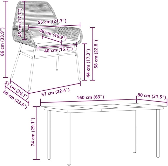 vidaXL 5 Piece Patio Dining Set - Brown Poly Rattan, Glass Table, Cushions, Outdoor/Garden Furniture, 63" Table Length