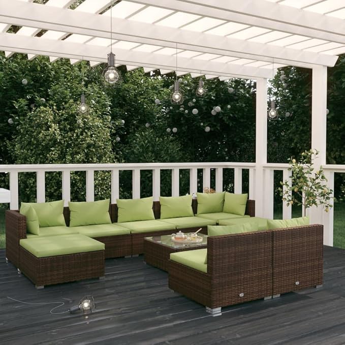 10 Piece Patio Lounge Set with Cushion, Patio Lounge Set Furniture Conversation Sets Outdoor Patio Sectional Piece Patio Set s Brown Poly Rattan