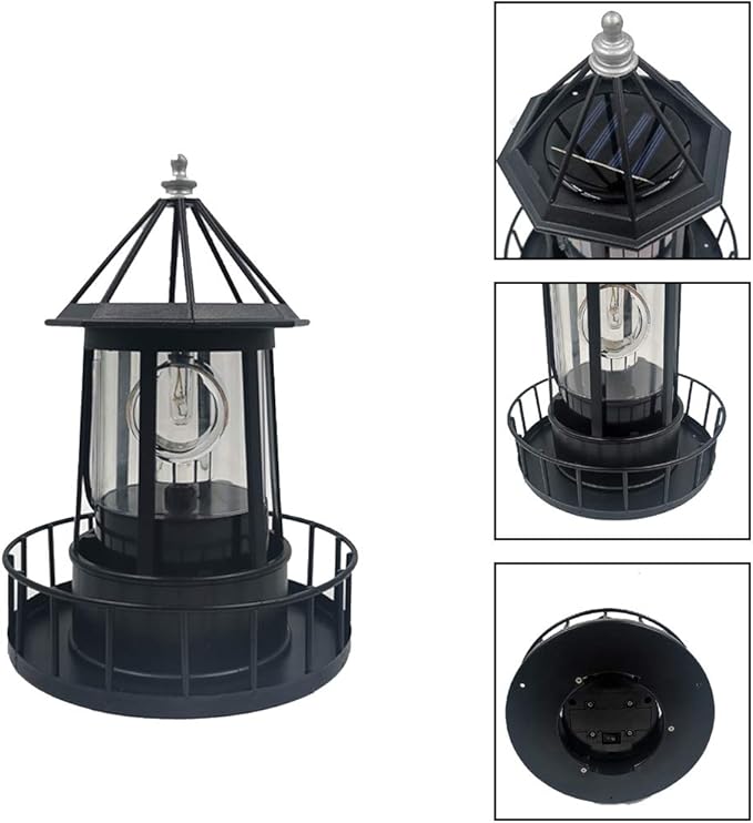 CALIDAKA LED Solar Powered Lighthouse 360 Degree Rotating Lighthouse Landscape IP65 Waterproof Durable Rotatable Outdoor Solar Light Lamp Hanging for Home Garden Yard Decor