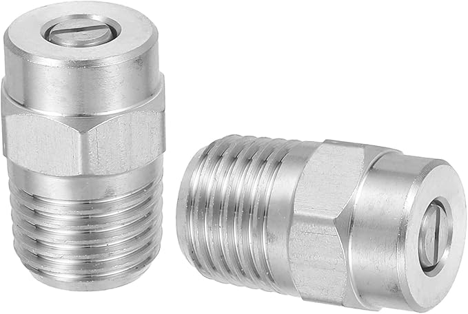uxcell 2Pcs Pressure Washer Nozzle, Stainless Steel Thread Nozzles Tips, Universal Replacement for Undercarriage Cleaner Water Broom, 1/4 Inch NPT Male, 40 Degree 040 Orifice