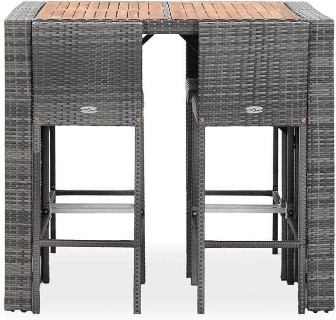 Patio Bar Set with Cushions,Patio Lounge Set,Outdoor Furniture,Outdoor Furniture Sets,Patio Conversation Sets,for Garden,Deck,Backyard,5 Piece Poly Rattan Gray