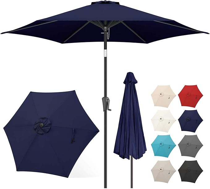 FLAME&SHADE 10ft Patio Umbrella - Outdoor Umbrella with 6 Sturdy Ribs, Push Button Tilt and Crank, UV Protection Table Market Umbrella for Pool, Porch, Garden, Deck, Backyard (Navy Blue)