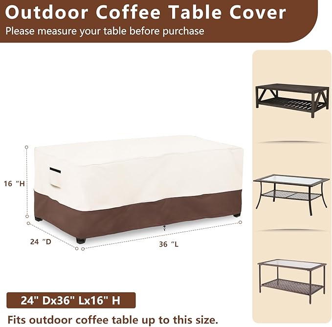 Outdoor Coffee Table Cover Waterproof - 600D Heavy Duty Outdoor Tables Cover,Patio Rectangular Side Table Covers,UV & Weather Resistant(24" Dx36 Lx16 H,Beige&Brown)