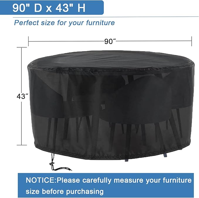 Patio Furniture Set Cover Round, Waterproof Round Patio Table Cover Outdoor Furniture Covers for Patio Furniture(90" D x 43" H)