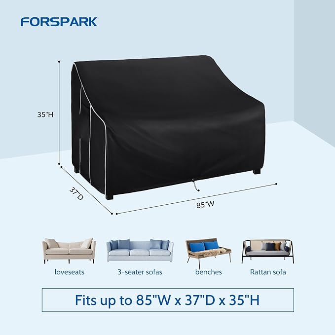 FORSPARK Patio Furniture Sofa Covers 85W x 37D x 35H 3-Seater inch Outdoor Waterproof Couch Loveseat Bench Cover, Black