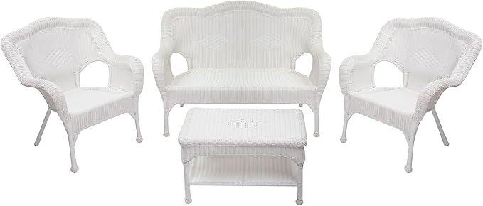 4-Piece White Wicker Outdoor Patio Conversation Set