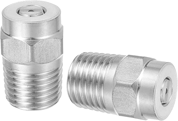 uxcell 2Pcs Pressure Washer Nozzle, Stainless Steel Thread Nozzles Tips, Universal Replacement for Undercarriage Cleaner Water Broom, 1/4 Inch NPT Male, 40 Degree 110 Orifice