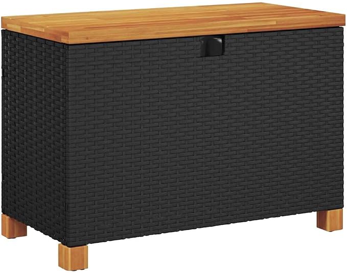 Garden Storage Box Black and Brown,Modern Garden Storage Box with Gas Spring Lid Durable Poly Rattan & Acacia Wood Construction for Indoors/Outdoors Storage Boxes