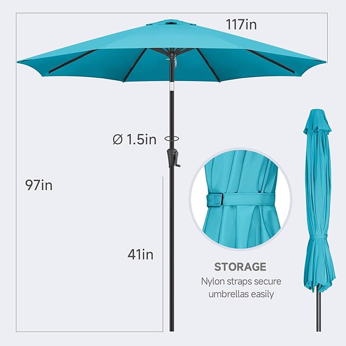 FLAME&SHADE 10ft Patio Umbrella - Outdoor Umbrella with Push Button Tilt and Crank for UV Protection, Table Market Umbrella for Garden, Deck, Backyard, Pool and Beach(Aqua Blue)