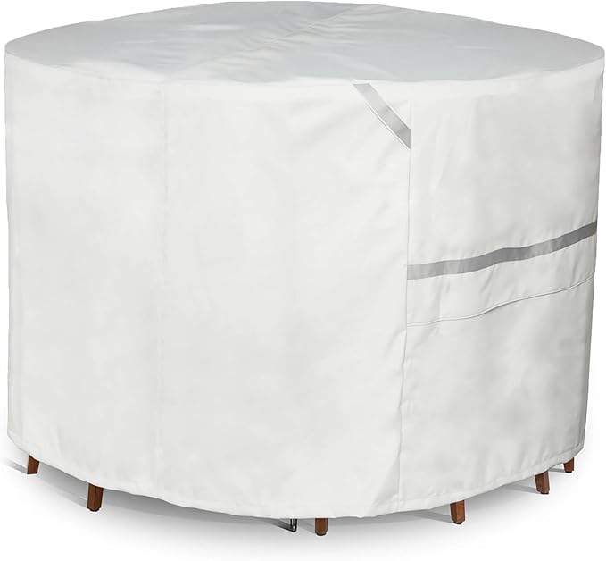Covermates Prestige Round Outdoor Table & Chair Set Cover – All-Weather Patio Furniture Protection, Water-Resistant Polyester with Mesh Vents, Secure Buckle Straps & Drawcord, 60DIAMETER x 30H, Stone