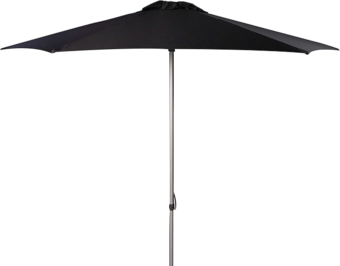 SAFAVIEH 9ft Outdoor Patio Umbrella, Round, Hurst Collection, Black, Push up, UV Resistant for Deck, Backyard, Poolside (PAT8002D)