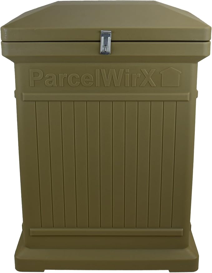 RTS Home Accents ParcelWirx Premium Vertical Large Lockable Package Delivery Box with Hinged Lid, Oak