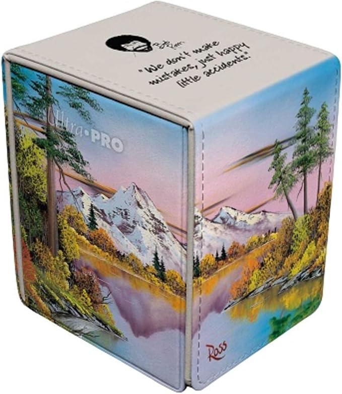 Ultra Pro - Bob Ross Mighty Mountain Lake Alcove Flip, TCG Art Storage Box, Premium Deck Protector, Luxury Magnetic Deck Organizer, Bob Ross Trading Card Case Dual-Notch Easy Access Design