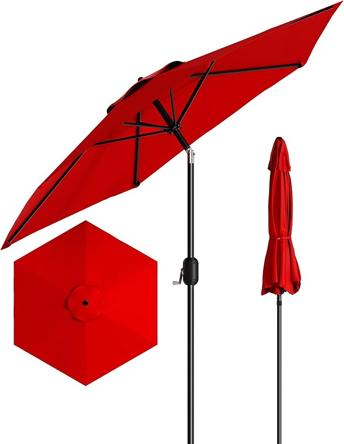 GarveeLife Outdoor Patio Umbrella, Table Market Umbrella with Push Button Tilt and Crank, 8 Sturdy Ribs UV Protection Waterproof for Garden, Deck, Backyard, Pool