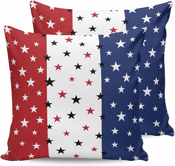 Vandarllin Outdoor Throw Pillows Covers 24X24 Set of 2 Waterproof July 4th Decorative Zippered Cushion Covers for Patio Furniture, Red White Blue Lumbar Pillowcases Independence Day Americana Stars