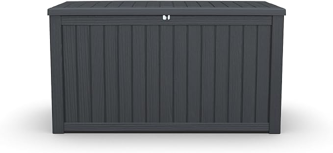 180 Gallon Outdoor Deck Storage Box, Waterproof Double-Wall Resin Lockable Container, 660lbs Heavy Duty Bench for Patio Pool Garden Storage, Black