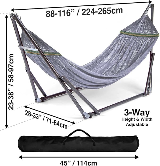 Best Home Fashion Portable Hammock with Collapsible Steel Stand, 450 lbs Capacity, No Tools Assembly, Carrying Bag Included, Perfect for Indoor Outdoor Backyard Patio Camping Beach, Grey