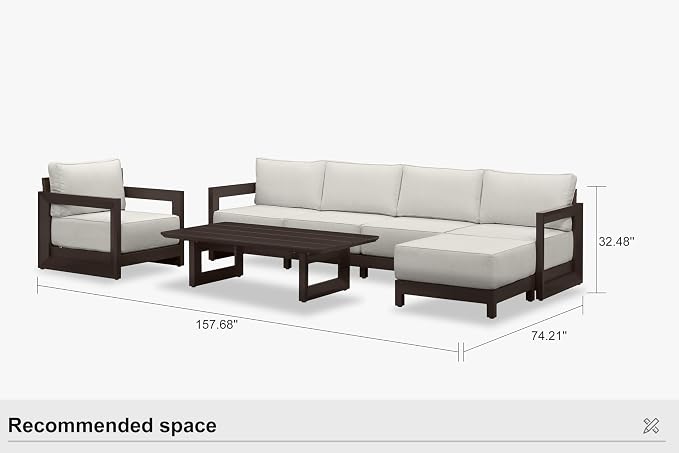 PURPLE LEAF Patio Furniture Set Open-End Outdoor Couch with 9.6" Thick Cushion and Soft Pillows 7 Piece Outdoor Sectional Sofas with Ottoman Modern Patio Conversation Sets for Yard Porch Deck, Bronze