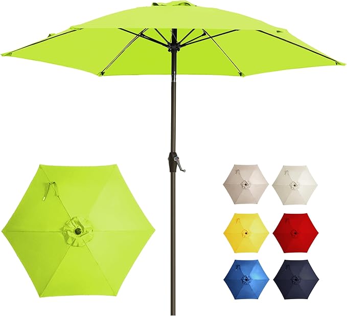 7.5FT Large Outdoor Patio Umbrella with Crank & Tilt - Durable Market Umbrella for Outdoor Patio with 6 Fiberglass Ribs for Poolside,Deck,Yard,Garden