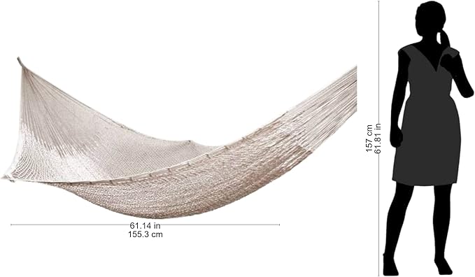 NOVICA Natural Beige Off White Hand Woven Cotton Mayan 1 Person Rope Hammock with Hanging Accessories, 'Caribbean Beach' (Single)
