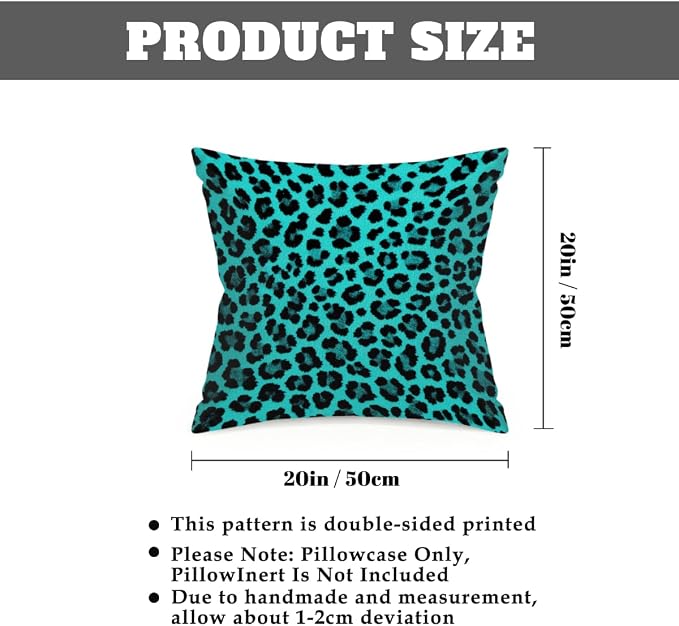 20x20 Inch Outdoor Pillow Covers Set of 2 Waterproof Throw Pillow Covers Decorative Couch Cushion Covers Leopard Print Turquoise Square Pillowcases Protectors for Patio Garden Sofa