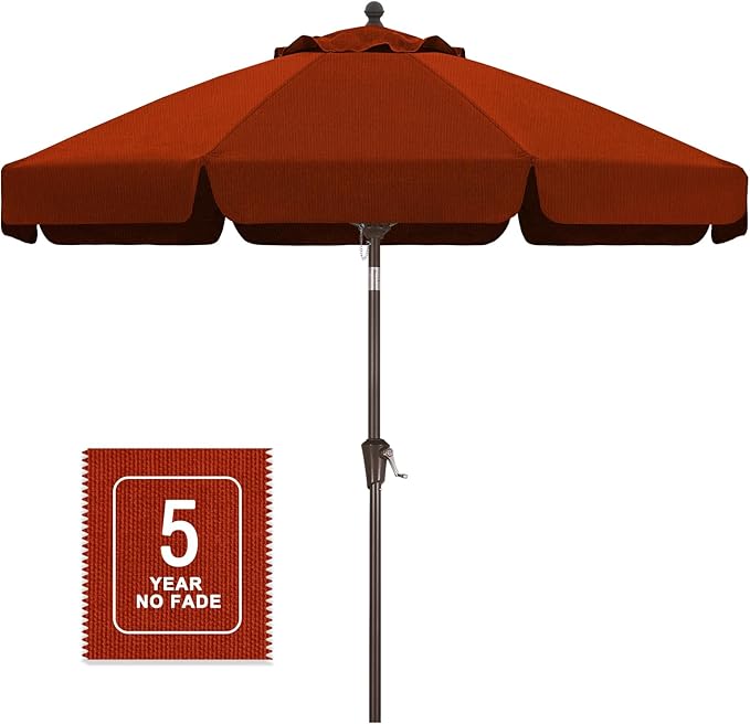 MASTERCANOPY 9ft Olefin Valance Patio Umbrella with Tilt Crank, 5-Year-Non-Fading Canopy & 8 Fiberglass Ribs for Deck, Patio, and Garden
