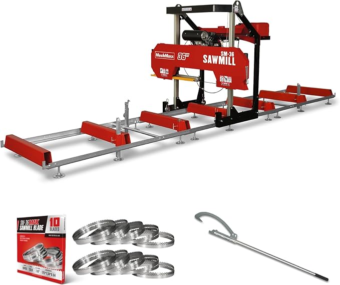 MechMaxx 36" MAX Portable Sawmill, 25HP 688cc HONDA GX690 V-Twin Engine, 35" Board Width, 20' Track Length, (10 x Blades Included),Model SM36HMAX