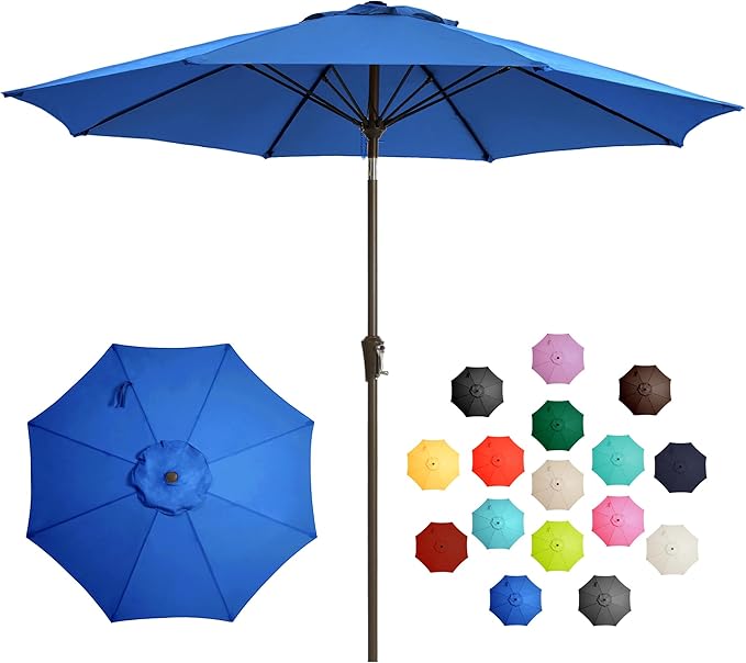LOUNZY 9FT Large Outdoor Patio Umbrella Table Umbrella-UV Resistant,Easy Push Button Tilt and Crank,8 Sturdy Fiberglass Ribs Pool Umbrella for Patio,Backyard,Deck,Yard,Market