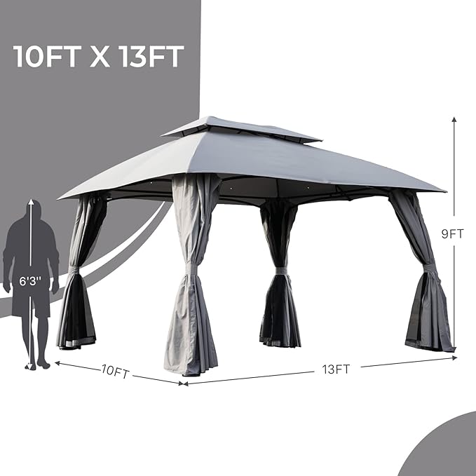 Grand Patio 10x13 Gazebo Replacement Canopy Curved Top Double Soft Canopy for Patio, Deck, Backyard, Garden, Lawns (Curved top,ONLY Top Without Frame)