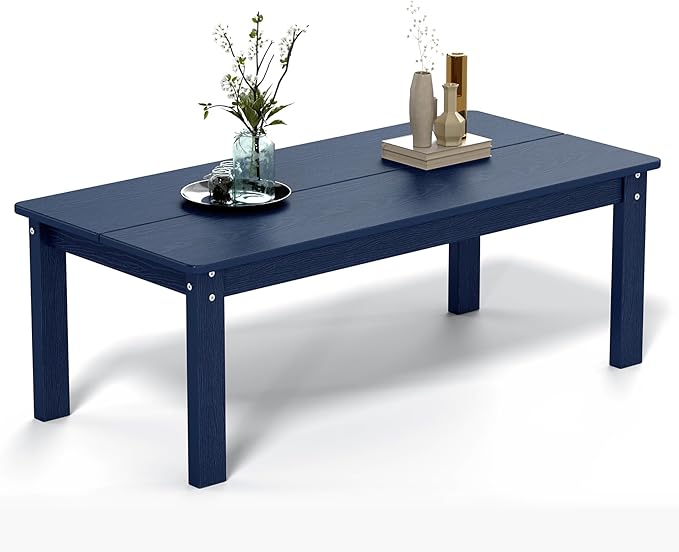 nevilywood Adirondack Coffee Table, HDPE All-Weather Wood Grain, Patio, Garden, Backyard, 47.3" x 22.7" x 17", Navy Blue