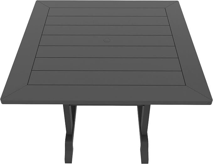 WestinTrends Malibu Outdoor Dining Table, All Weather Poly Lumber Adirondack 43" Trestle Square Patio Table with Umbrella Hole, Gray