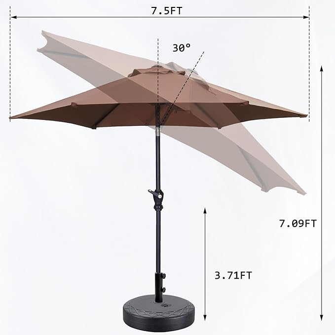 GDY 7.5ft Patio Umbrella Outdoor Umbrella with Tilt, Crank and Umbrella Weighted Base, for Yard/Outdoor/Wedding Parties and Events (Coffee)