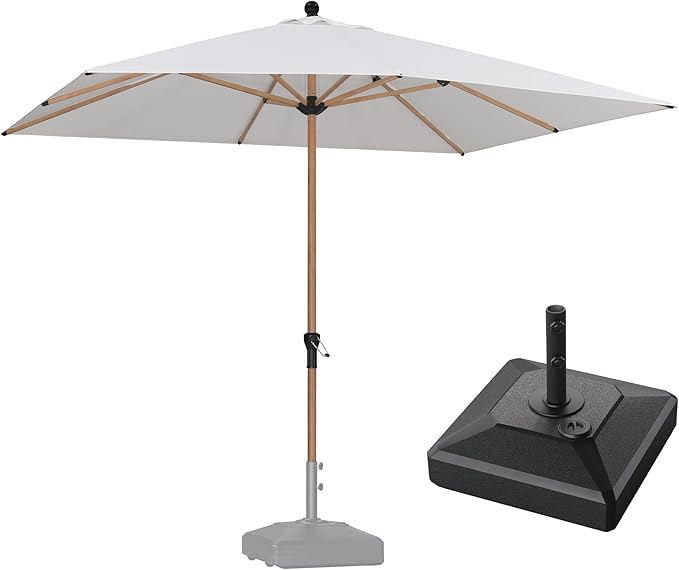 PURPLE LEAF 8' x 10' Patio Umbrella with Base Outdoor Umbrella Market Umbrella with Crank & 8 Ribs Aluminum Rectangular Table Umbrella Outdoor Patio for Backyard, Cream