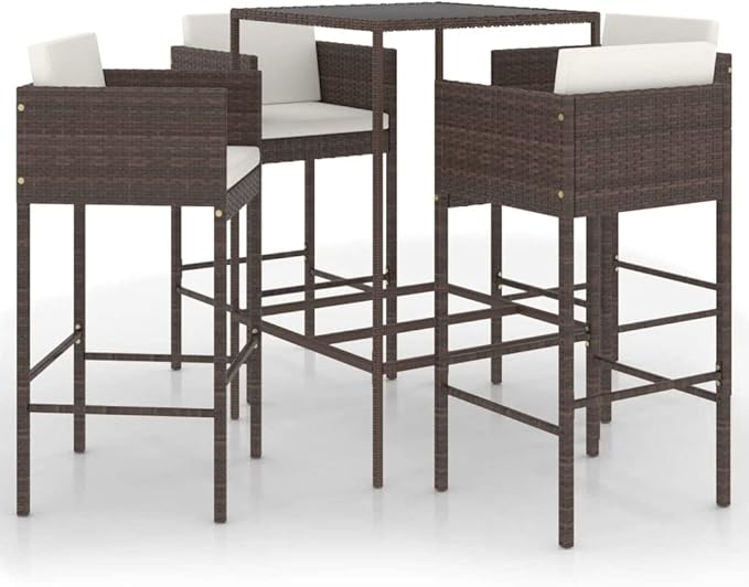 Patio Bar Set with Cushions,Outdoor Table and Chairs Set,Terrace Conversation Set Furniture,Outdoor Furniture,for Garden,Backyard,5 Piece Poly Rattan Brown