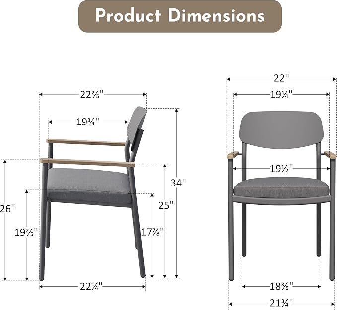 Modern Shade Lusso Outdoor Dining Chairs Set of 6, Fade Resistant, All-Aluminum Outdoor Chairs with FSC Teak Wood Armrests, Weather-Resistant Patio Chair with Quick Dry Cushion, Gray