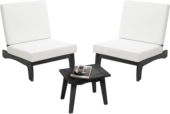 Pia Ricoo 3 Piece Patio Bistro Set with Patio Chairs and Table, Heavy Duty Wood Patio Furniture Set, All-Weather Outdoor Chairs for Balcony, Deck, Poolside, Porch - Beige/Dark
