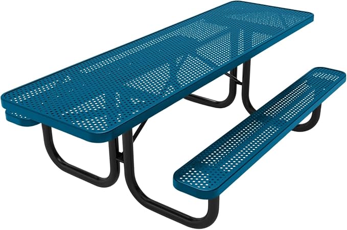COATEDOUTDOORFURNITURE Heavy-Duty Portable ADA-Compliant Outdoor Picnic Table, Punched Steel Patio Dining Furniture Made in America (8ft Rectangular, Both-Side Handicap, Light Blue)