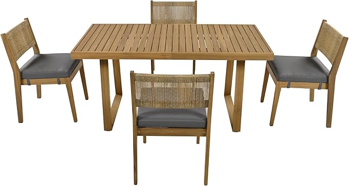 Harper & Bright Designs Multi-Person Outdoor Acacia Wood Dining Table and Chair Set, Thick Cushions, Suitable for Balcony, Vourtyard, and Garden.