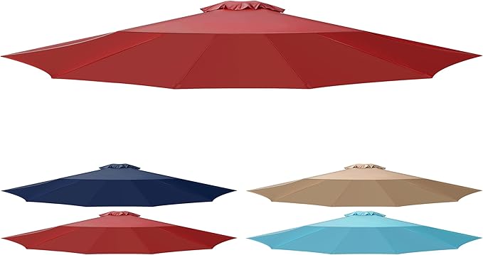 Simple Deluxe 9' Patio Umbrella Replacement Canopy Only Outdoor Table Market Yard Umbrella Replacement Top Cover with 8 Ribs, Red