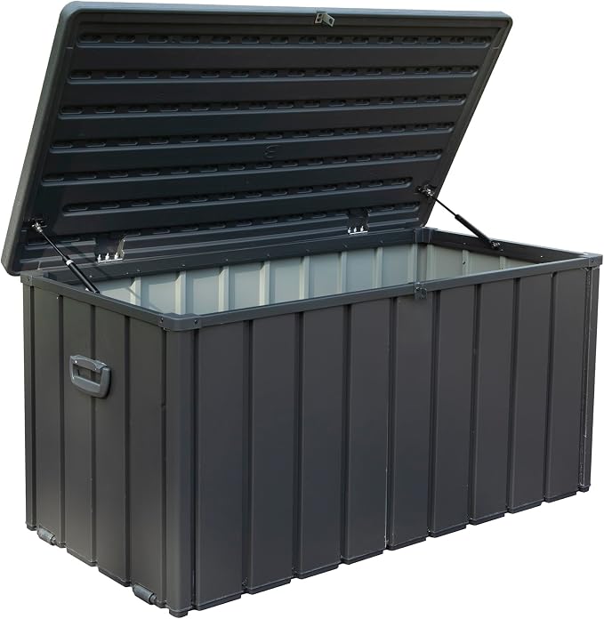 120 Gallon Outdoor Storage Deck Box Waterproof, Large Patio Storage Bin for Outside Cushions, Throw Pillows, Garden Tools, Lockable (Dark Gray)